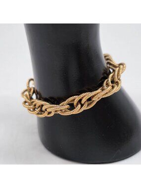 Gold Plated Charm Bracelet Twisted Rope Chain Multi Link With Spring Ring Clasp
